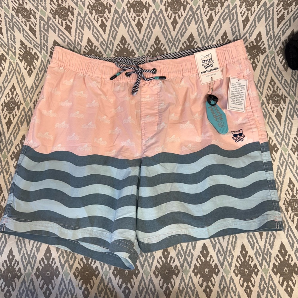PARTY PANTS sold out Pink and Blue Swim Shorts with Modern Design